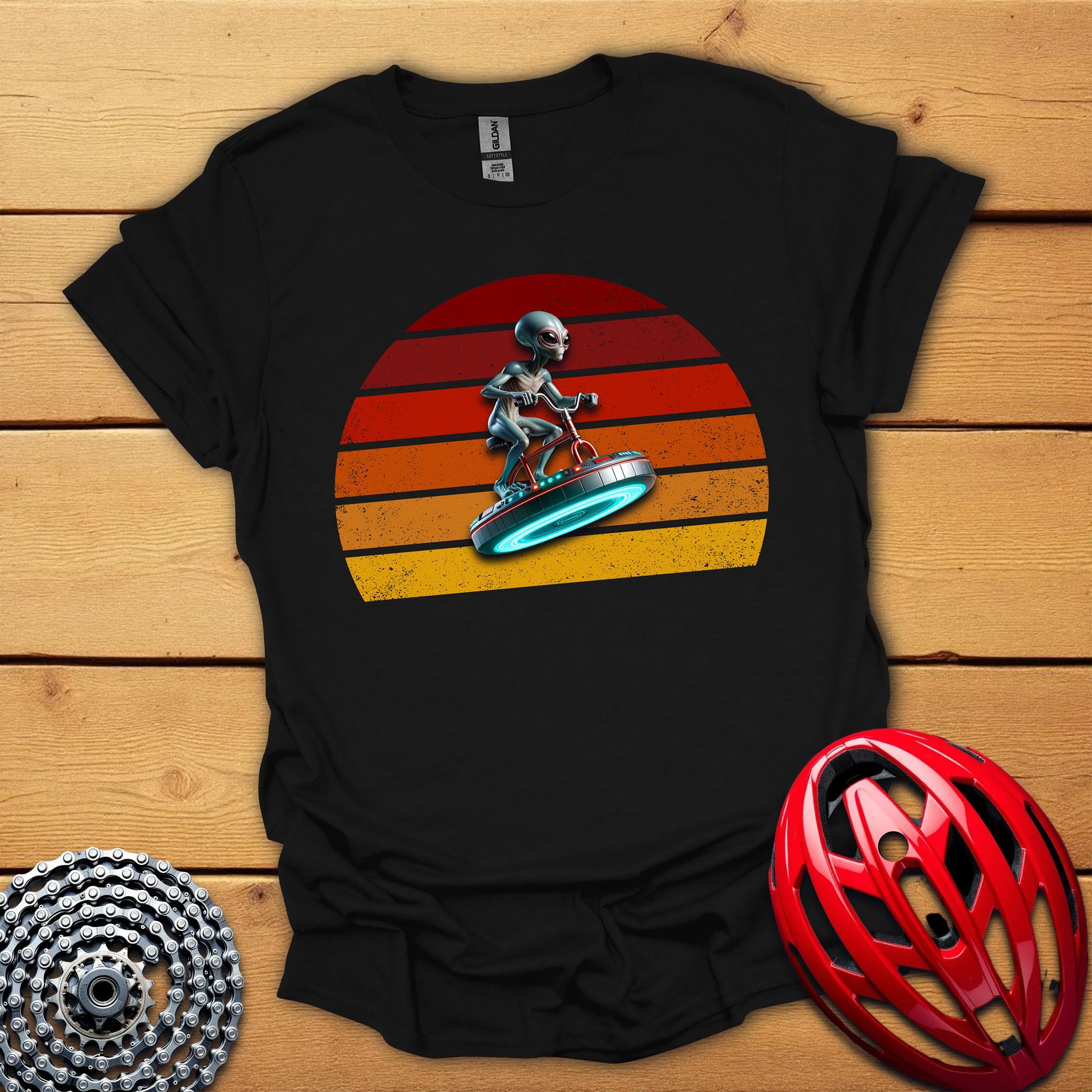 Alien riding an alien bicycle T-Shirt