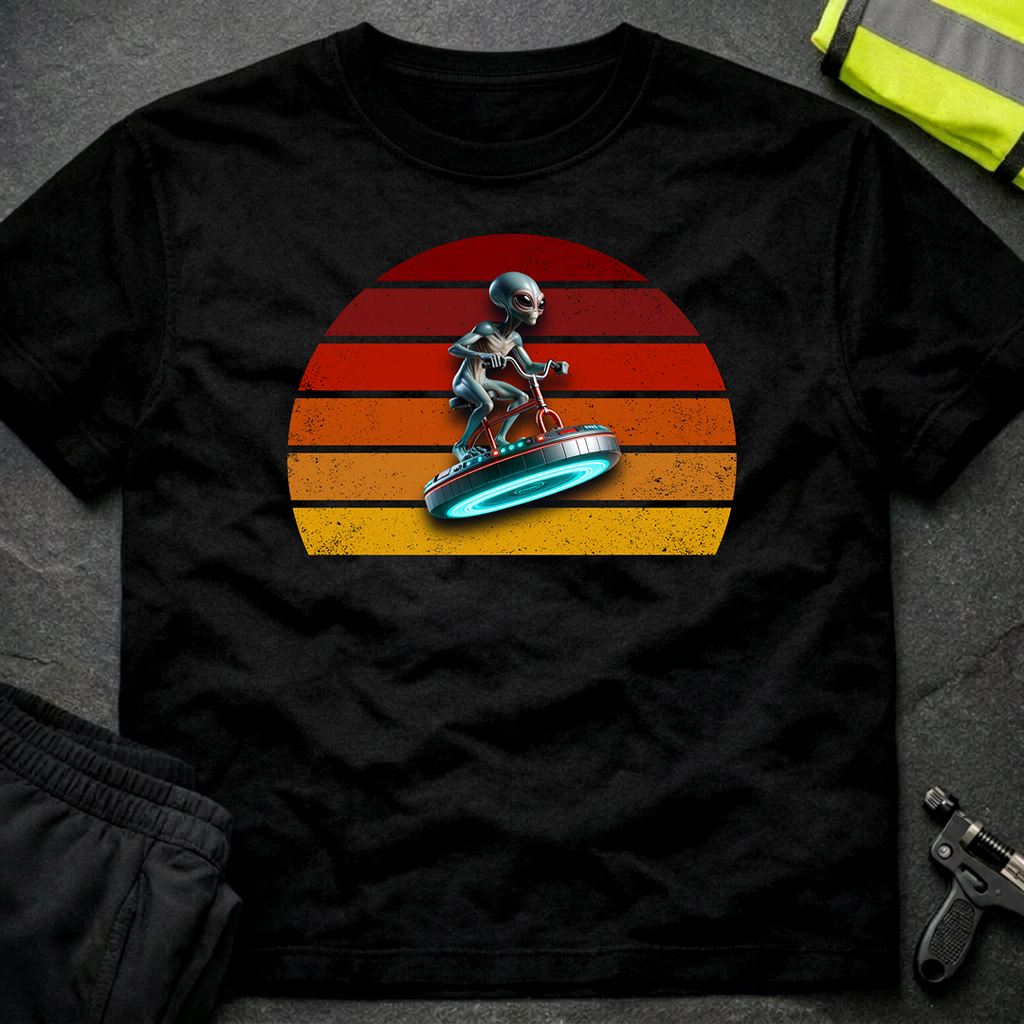 Alien riding an alien bicycle T-Shirt