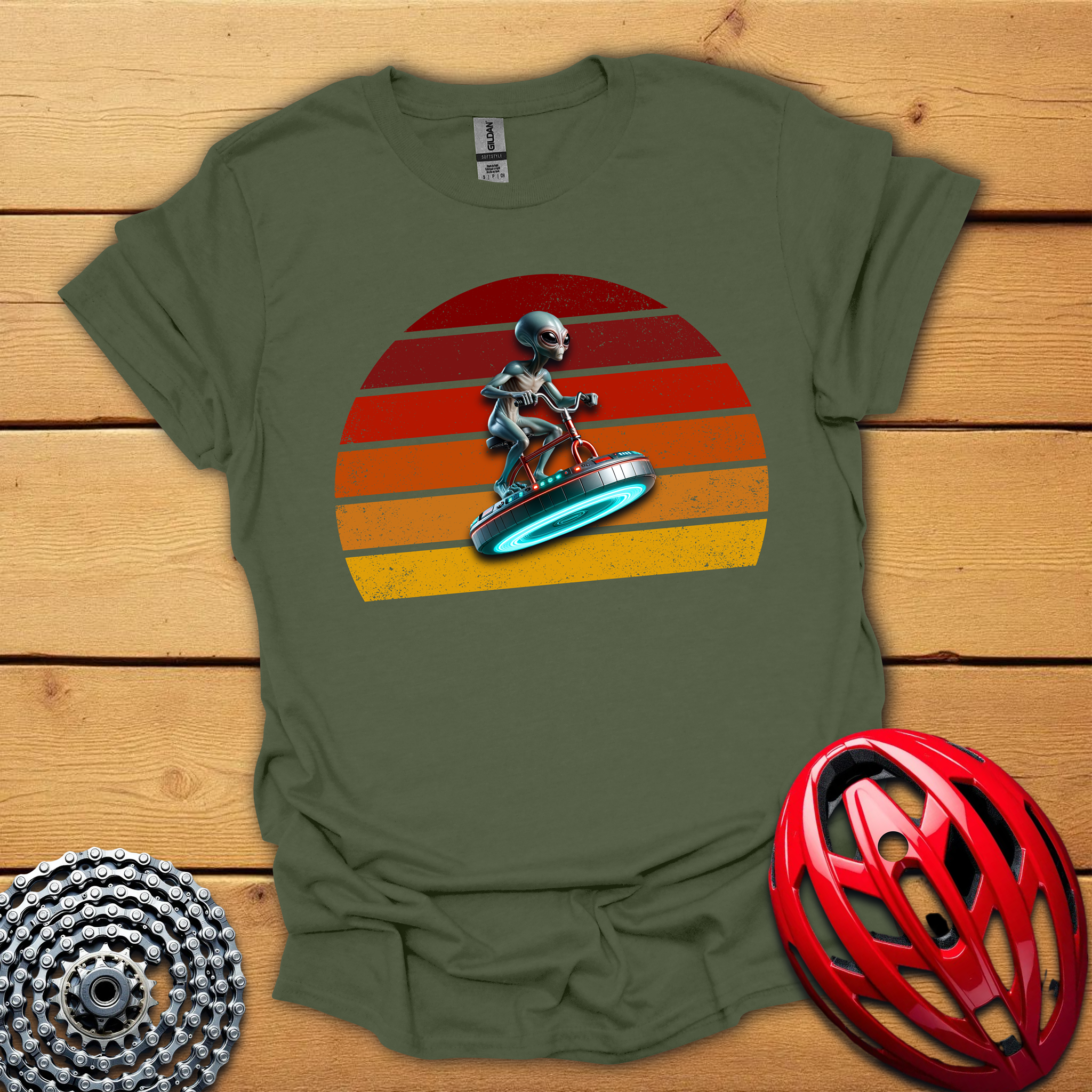 Alien riding an alien bicycle T-Shirt