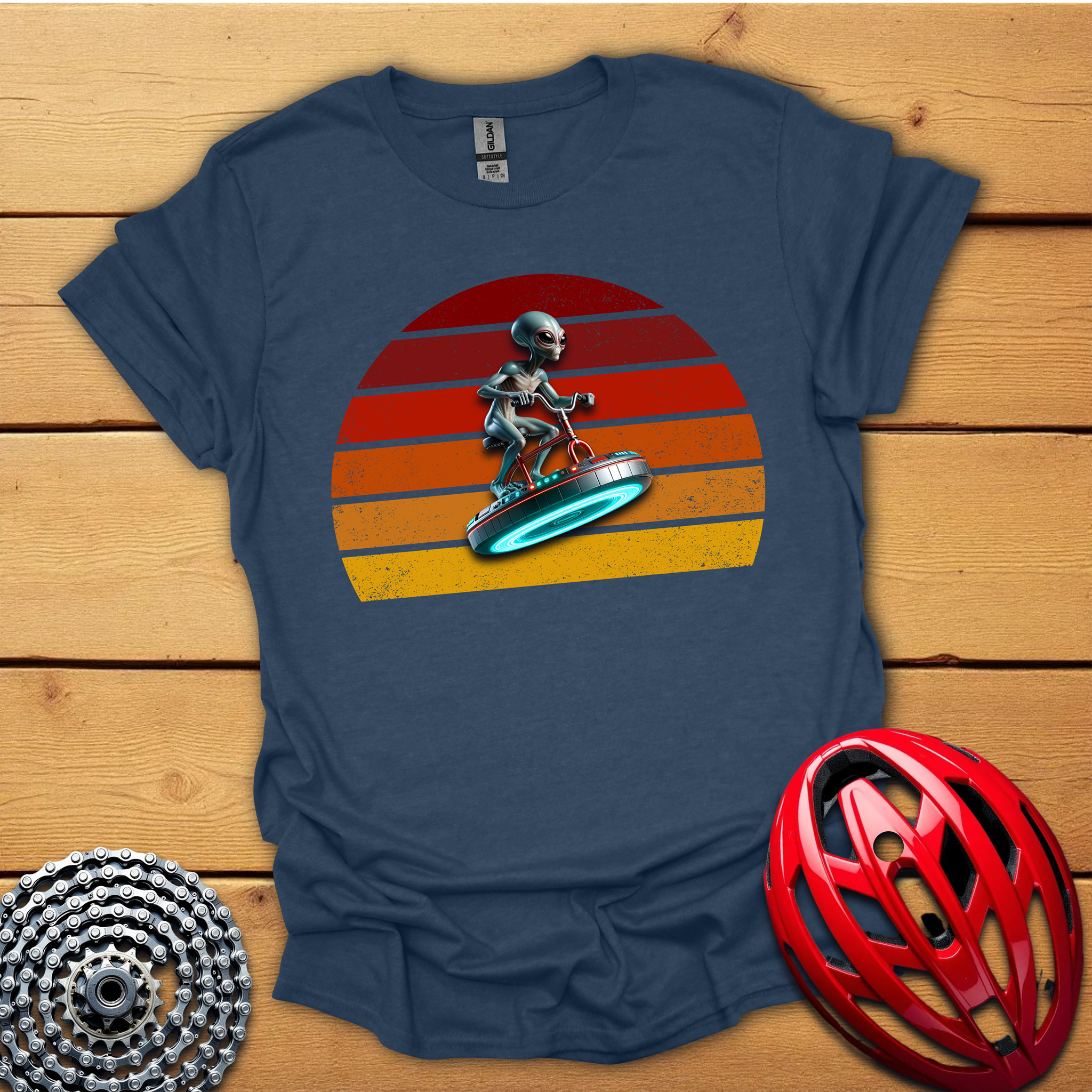 Alien riding an alien bicycle T-Shirt
