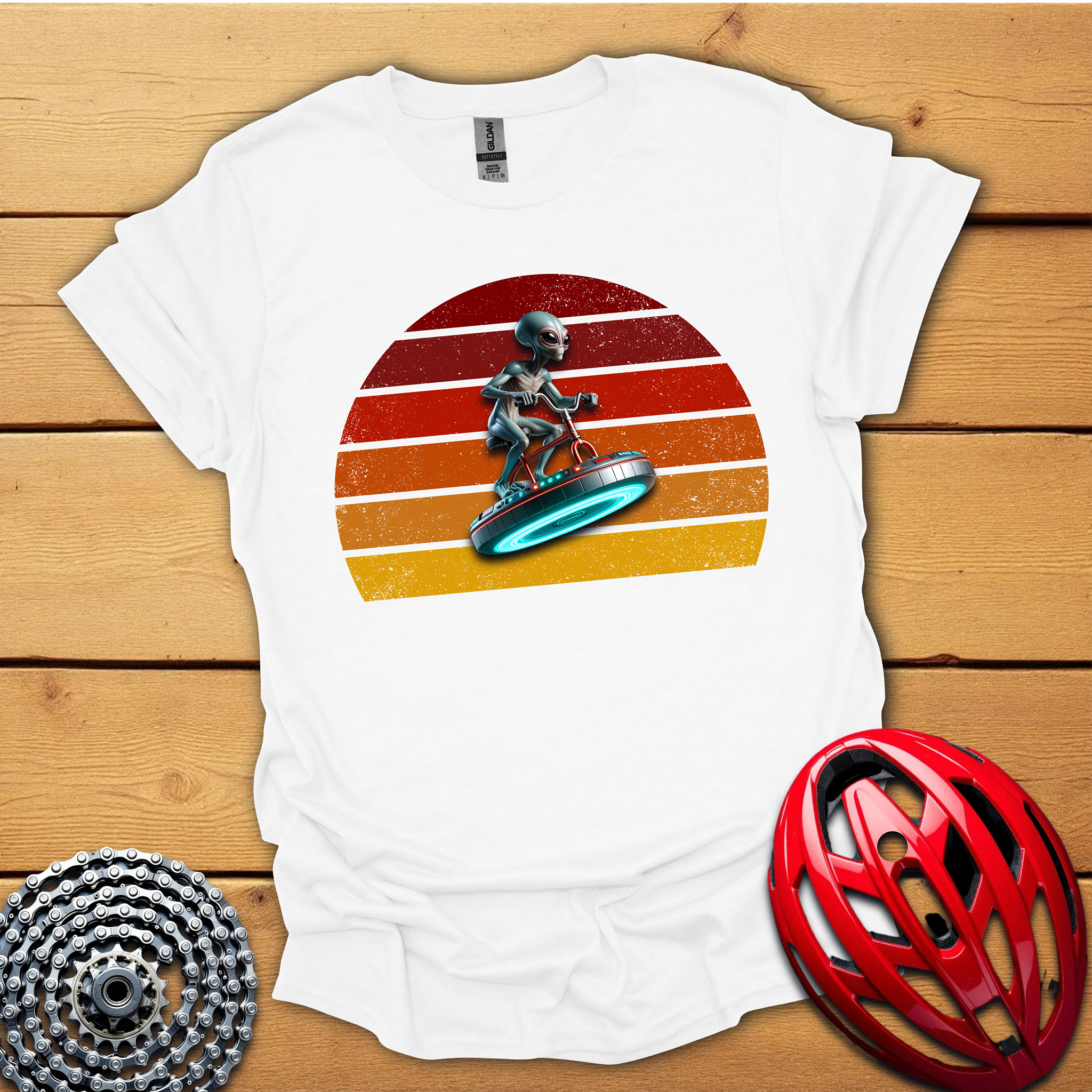 Alien riding an alien bicycle T-Shirt