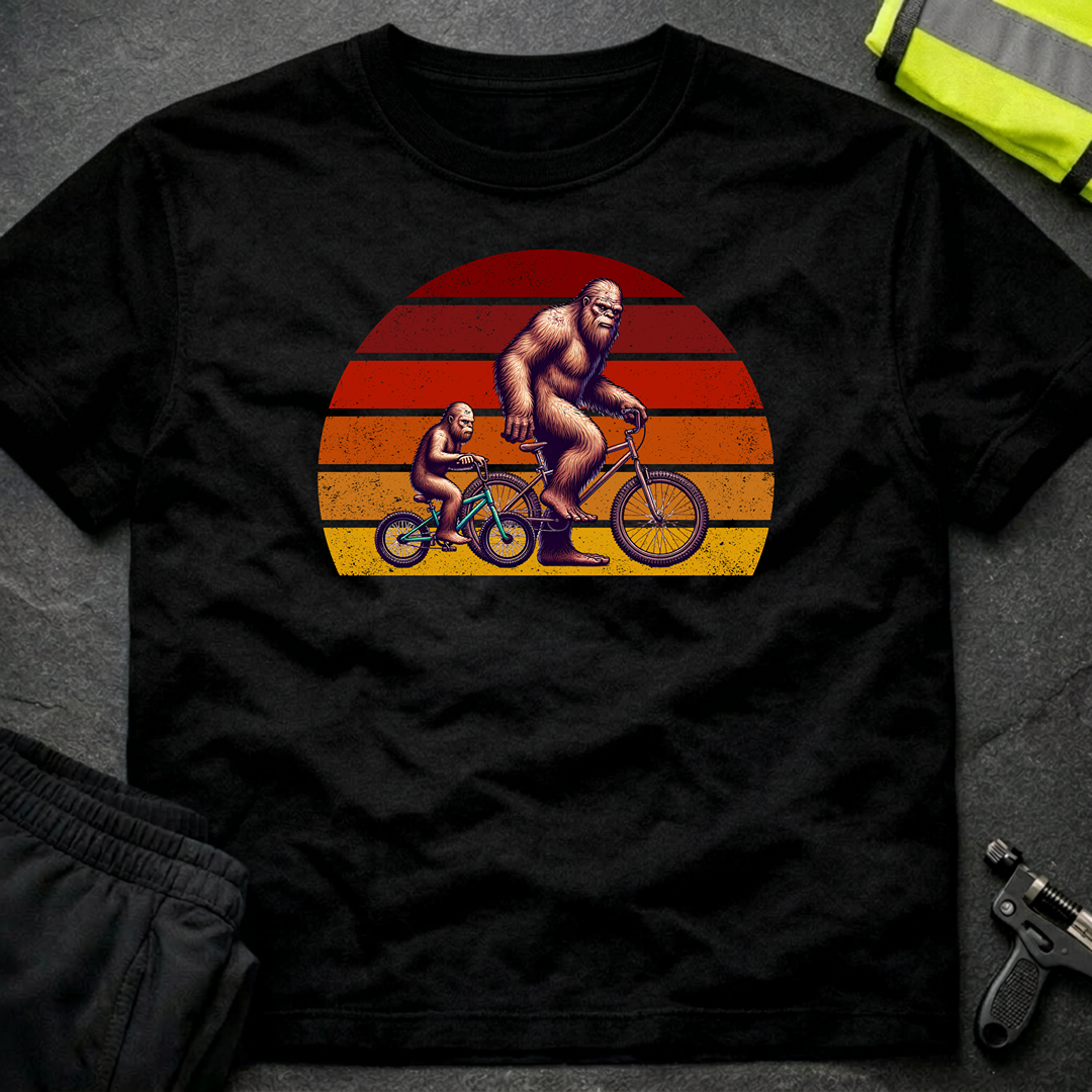 Bigfoot and son cycling Father's Day T-Shirt