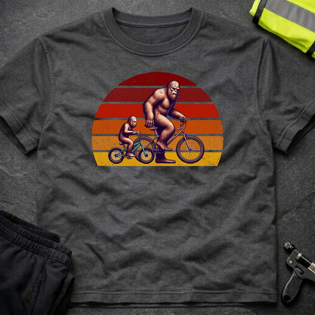 Bigfoot and son cycling Father's Day T-Shirt