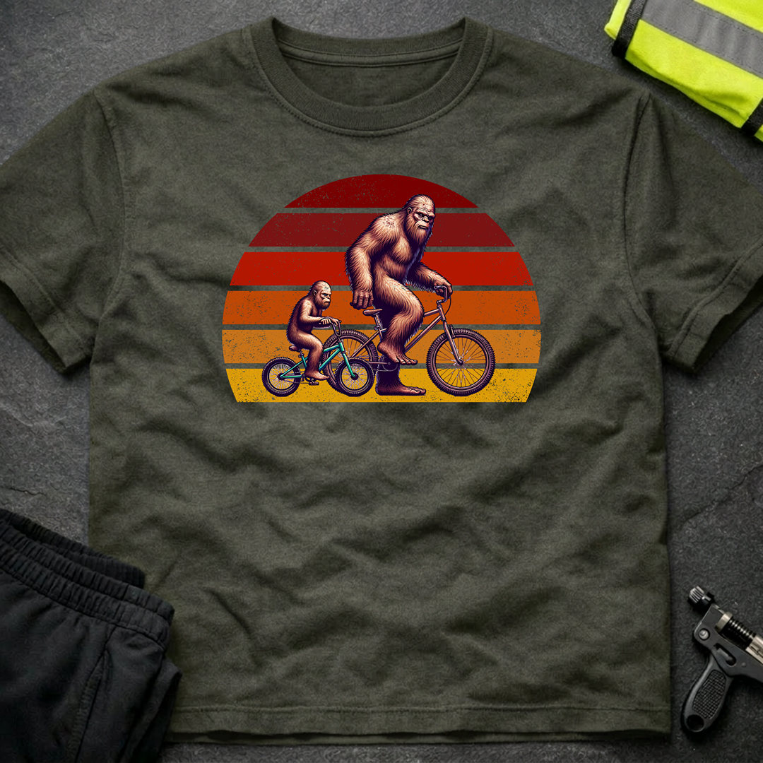 Bigfoot and son cycling Father's Day T-Shirt