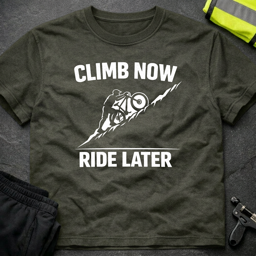 Climb now Ride later T-Shirt