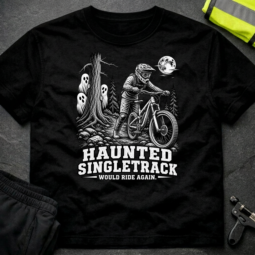 Haunted Singletrack bw Halloween T-Shirt