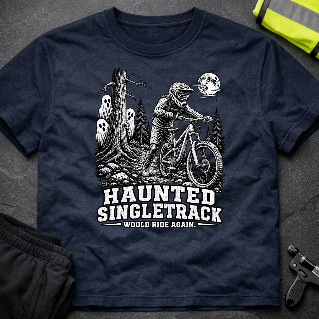 Haunted Singletrack bw Halloween T-Shirt