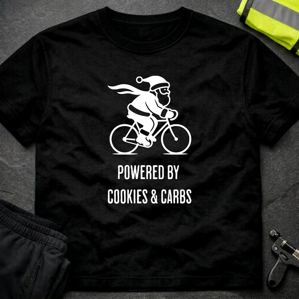 Powered by cookies & carbs Christmas cycling T-Shirt