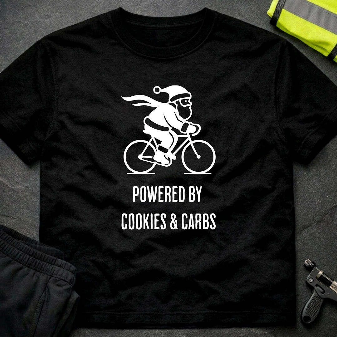Powered by cookies & carbs Christmas cycling T-Shirt
