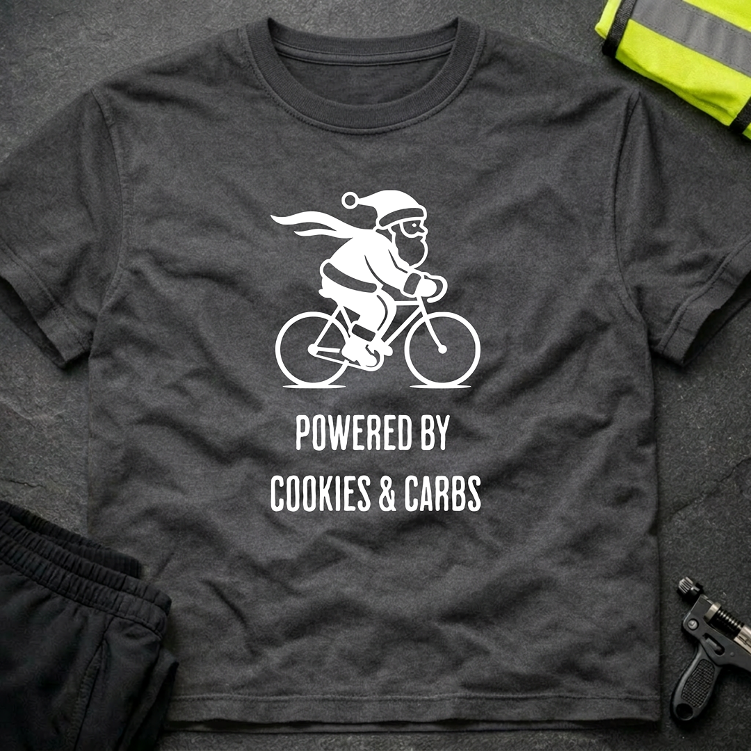 Powered by cookies & carbs Christmas cycling T-Shirt