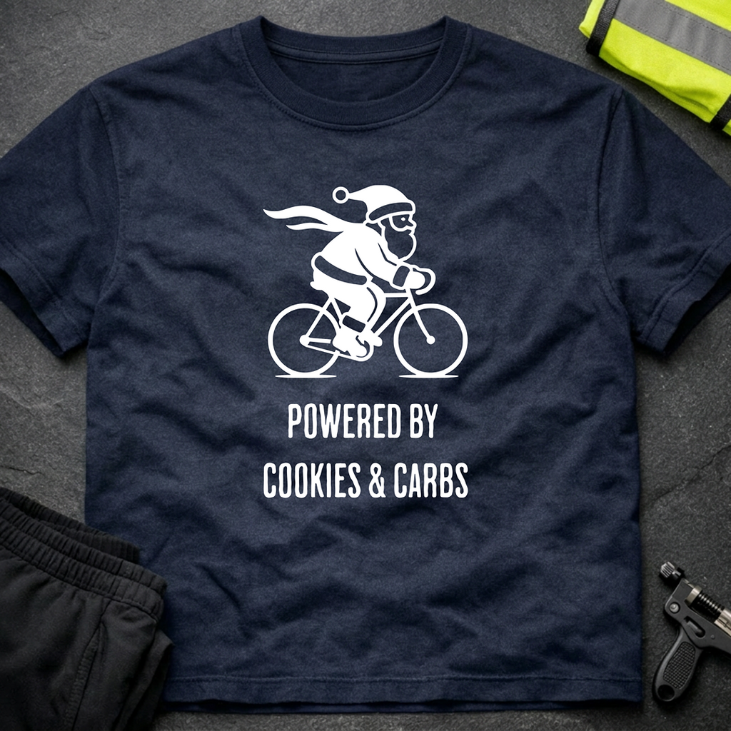 Powered by cookies & carbs Christmas cycling T-Shirt