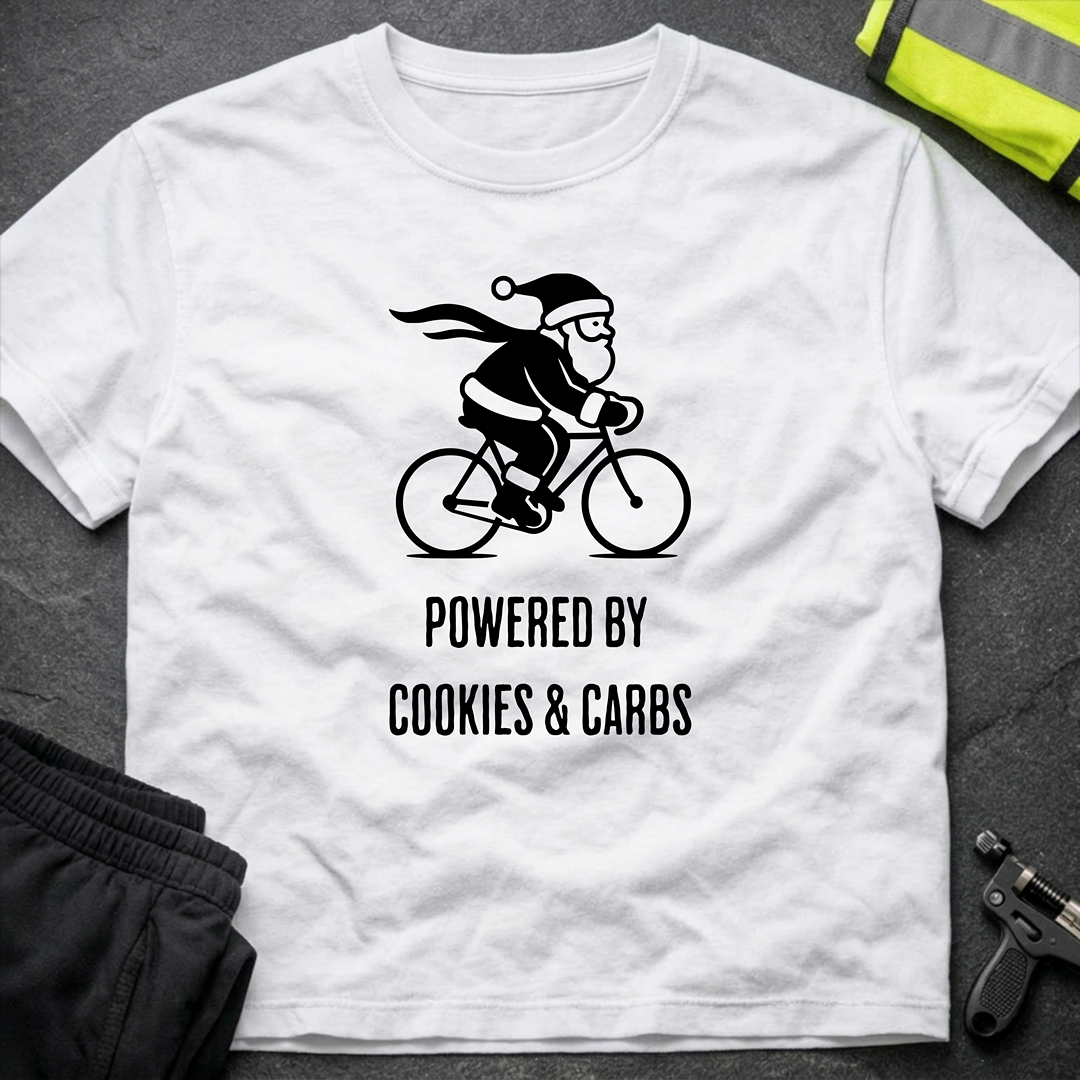 Powered by cookies & carbs Christmas cycling T-Shirt