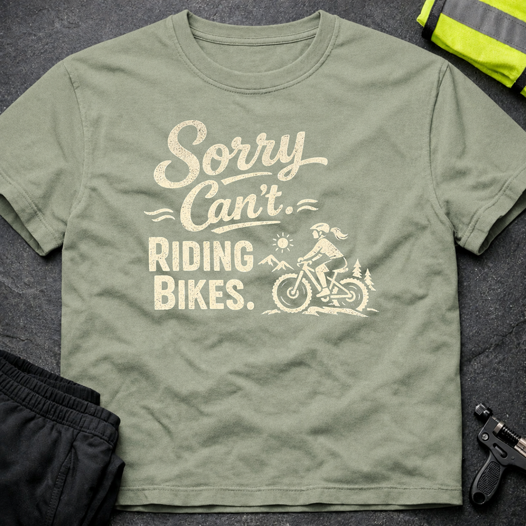 Sorry can't. Riding bikes T-Shirt