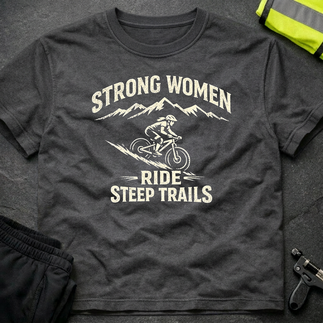 Strong women ride steep trails T-Shirt