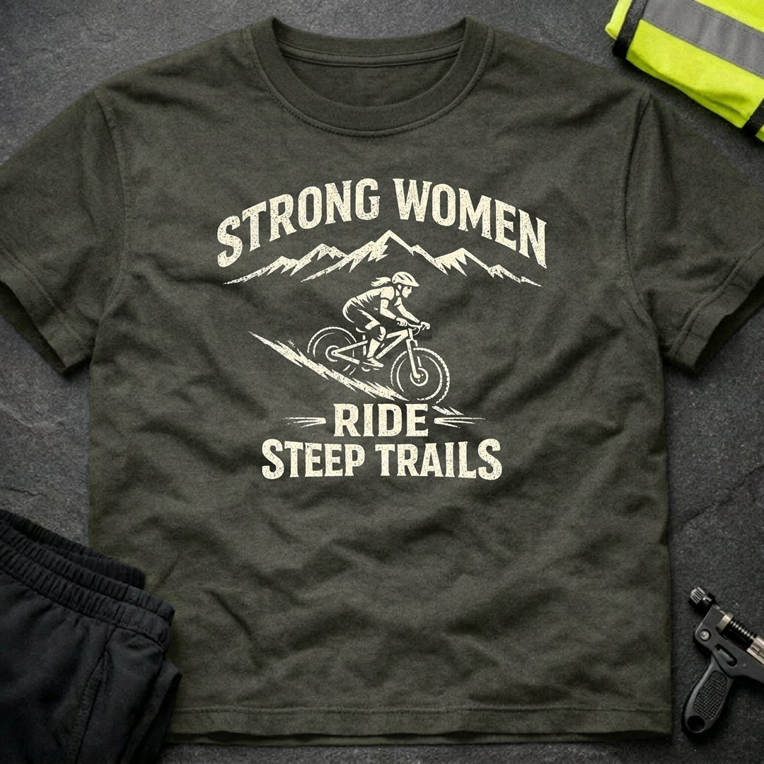 Strong women ride steep trails T-Shirt